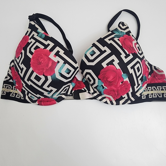 PINK LOT OF‎ 2  Bras Rainbow Logo And Floral B&W - Picture 5 of 9